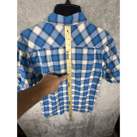 The North Face Shirt Mens M Button Up Blue Plaid Classic Fit Short Sleeve Oxford - Picture 5 of 8